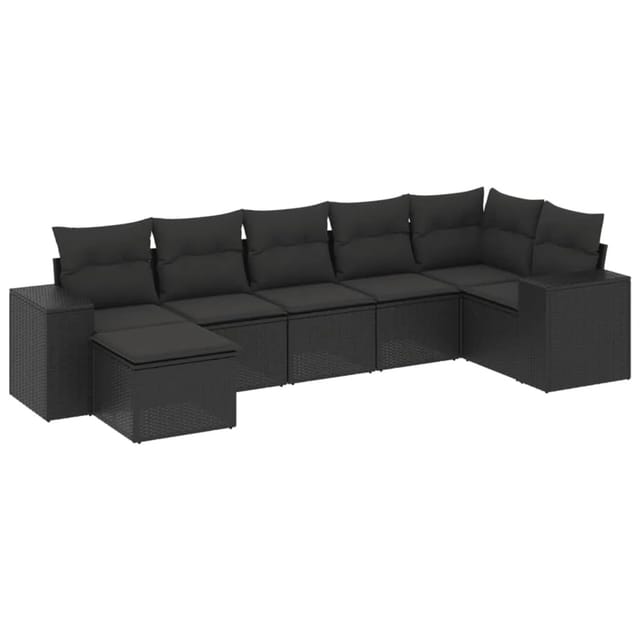 vidaXL 7-Tlg Garten-Sofagarnitur mit Kissen Schwarz Poly Rattan 3255212