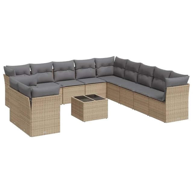 vidaXL 12-Tlg Garten-Sofagarnitur mit Kissen Beige Poly Rattan 3217889
