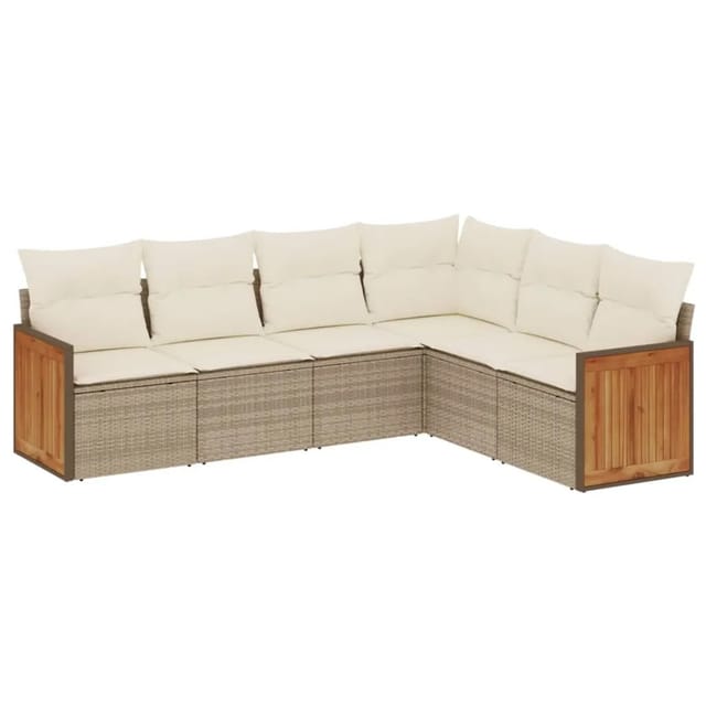 vidaXL 6-Tlg Garten-Sofagarnitur mit Kissen Beige Poly Rattan 3260084