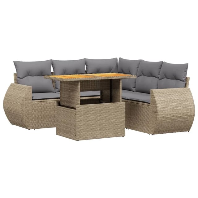 vidaXL 6-Tlg Garten-Sofagarnitur mit Kissen Beige Poly Rattan 3272193