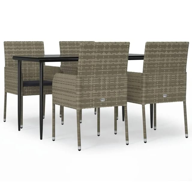 vidaXL 5-Tlg Garten-Essgruppe mit Kissen Schwarz und Grau Poly Rattan 3185151