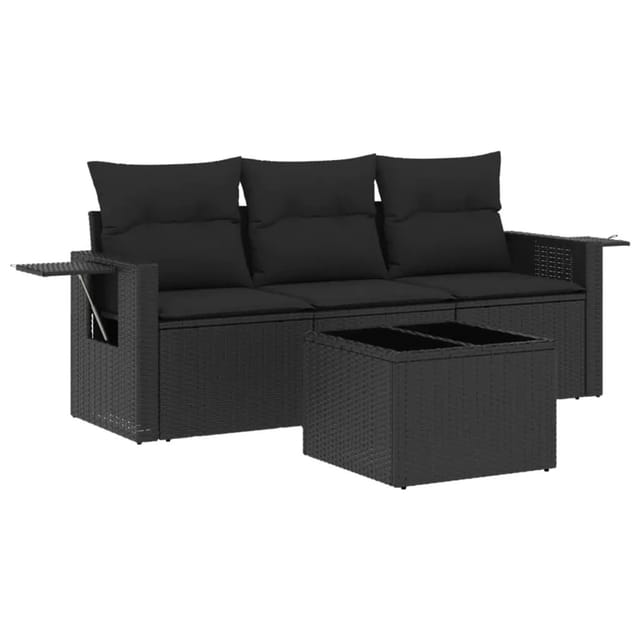 vidaXL 4-Tlg Garten-Sofagarnitur mit Kissen Schwarz Poly Rattan 3252202