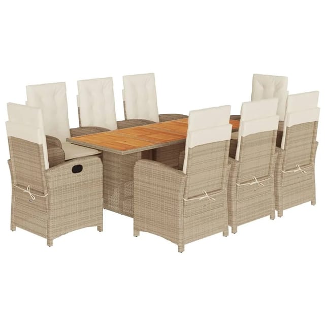 vidaXL 9-Tlg Garten-Essgruppe mit Kissen Beige Poly Rattan 3212283