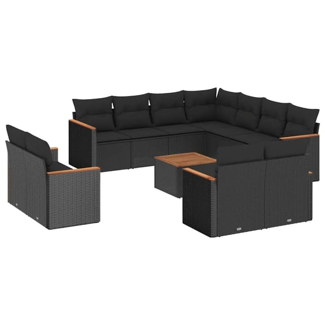 vidaXL 12-Tlg Garten-Sofagarnitur mit Kissen Schwarz Poly Rattan 3226503