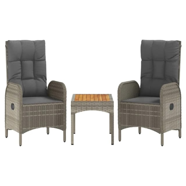 vidaXL 3-Tlg Garten-Lounge-Set mit Kissen Grau Poly Rattan 319907