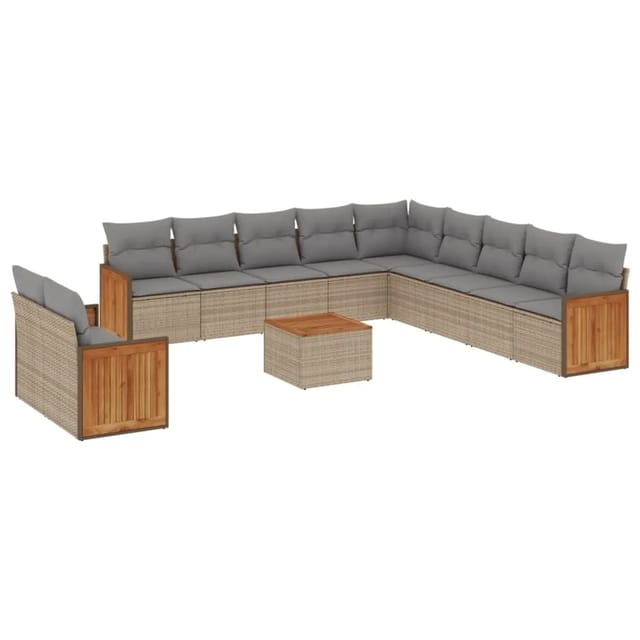 vidaXL 12-Tlg Garten-Sofagarnitur mit Kissen Beige Poly Rattan 3227816