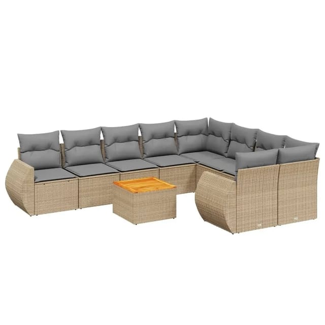 vidaXL 10-Tlg Garten-Sofagarnitur mit Kissen Beige Poly Rattan 3225163