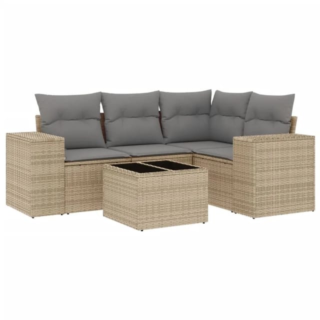 vidaXL 5-Tlg Garten-Sofagarnitur mit Kissen Beige Poly Rattan 3254856