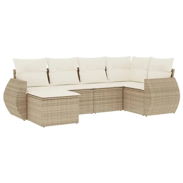 vidaXL 6-Tlg Garten-Sofagarnitur mit Kissen Beige Poly Rattan 3253995