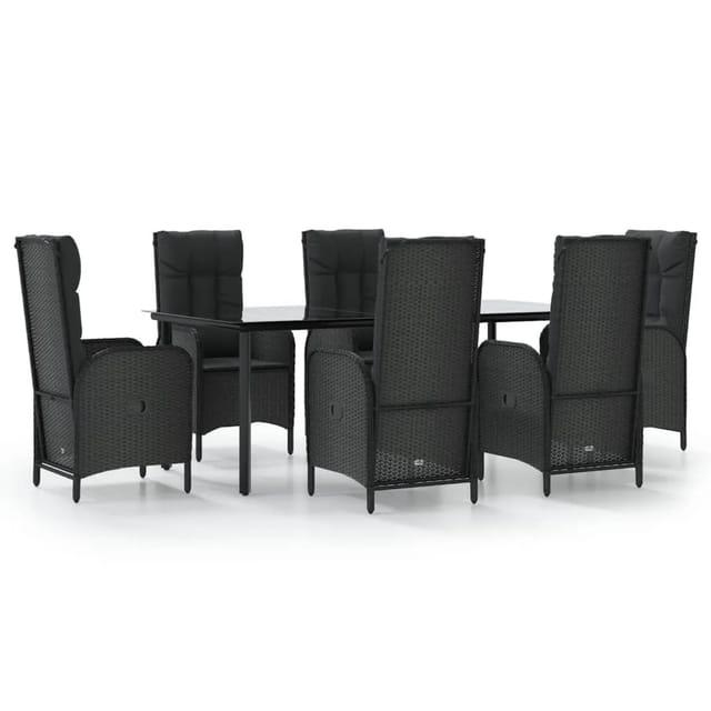 vidaXL 7-Tlg Garten-Essgruppe mit Kissen Schwarz Poly Rattan 3185193