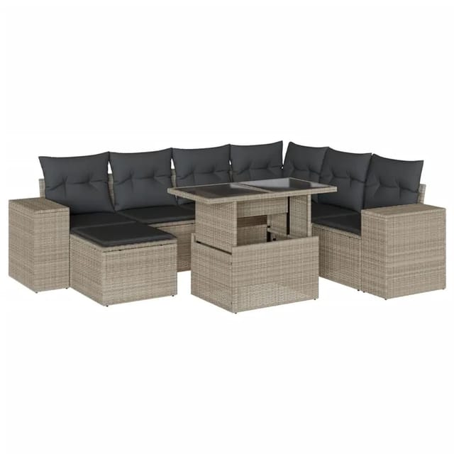 vidaXL 8-Tlg Garten-Sofagarnitur mit Kissen Hellgrau Poly Rattan 3269332