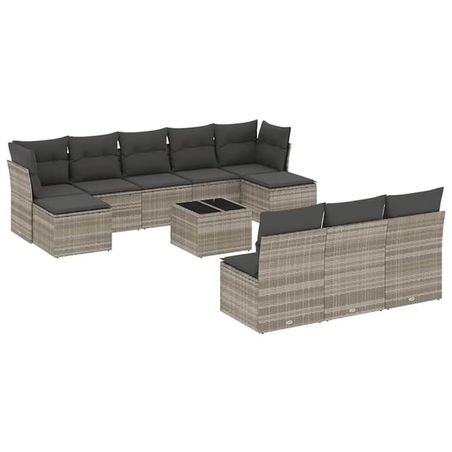 vidaXL 11-Tlg Garten-Sofagarnitur mit Kissen Hellgrau Poly Rattan 3250141