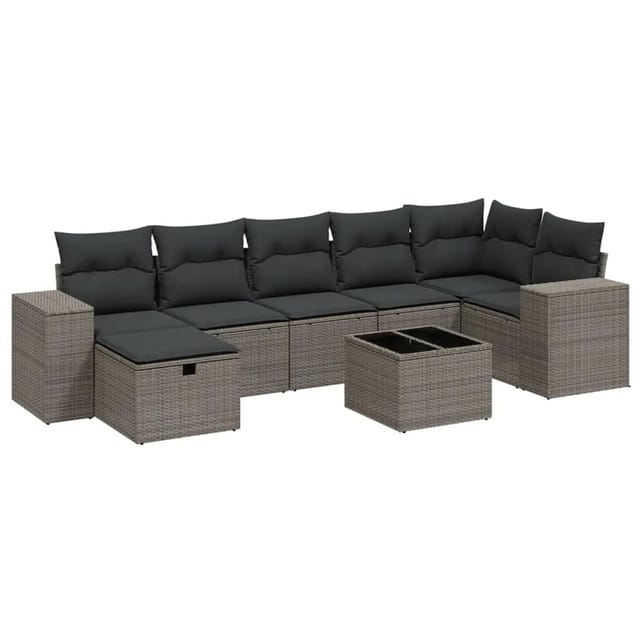 vidaXL 8-Tlg Garten-Sofagarnitur mit Kissen Hellgrau Poly Rattan 3264448