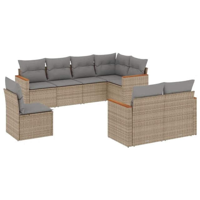 vidaXL 8-Tlg Garten-Sofagarnitur mit Kissen Beige Poly Rattan 3258566