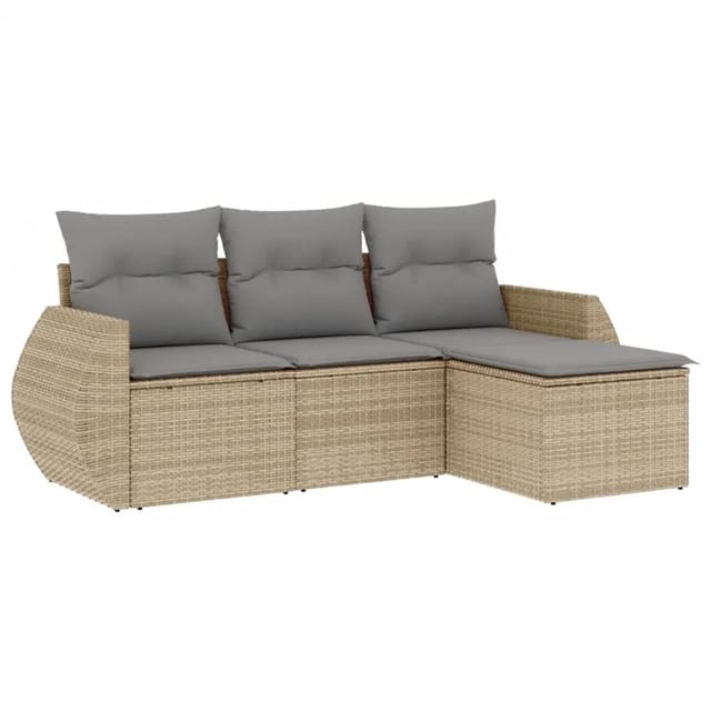 vidaXL 4-Tlg Garten-Sofagarnitur mit Kissen Beige Poly Rattan 3253606