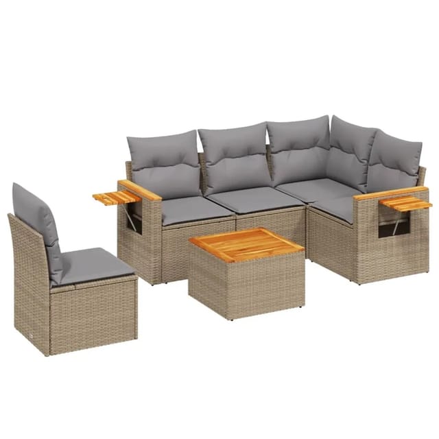 vidaXL 6-Tlg Garten-Sofagarnitur mit Kissen Beige Poly Rattan 3259224