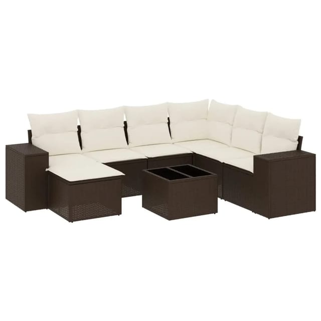 vidaXL 8-Tlg Garten-Sofagarnitur mit Kissen Braun Poly Rattan 3255250