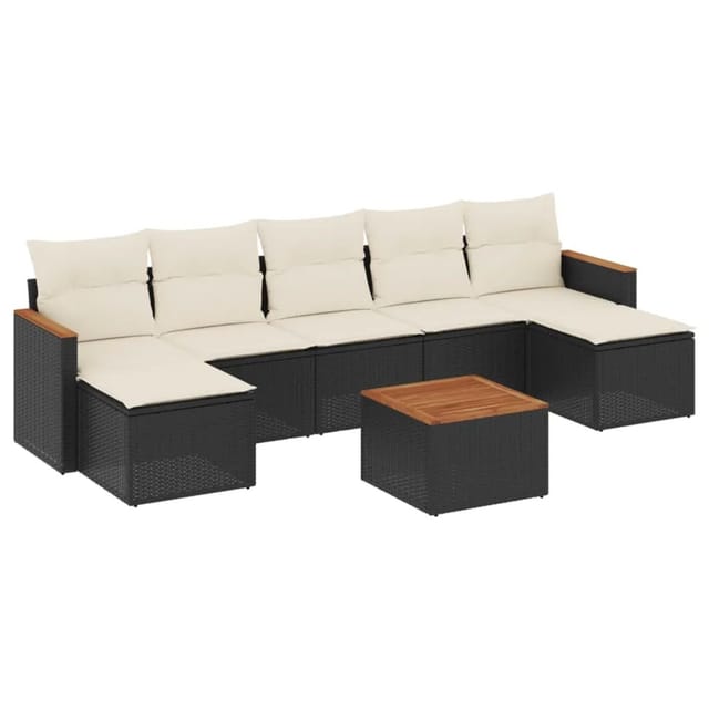 vidaXL 8-Tlg Garten-Sofagarnitur mit Kissen Schwarz Poly Rattan 3226238