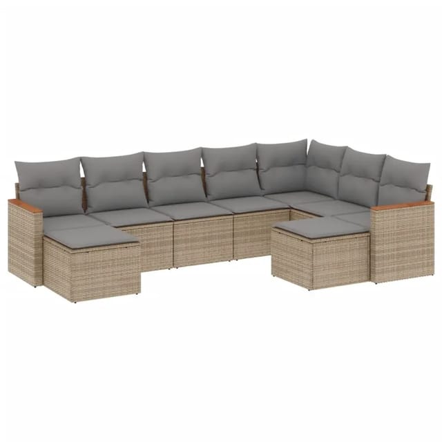 vidaXL 9-Tlg Garten-Sofagarnitur mit Kissen Beige Poly Rattan 3226542