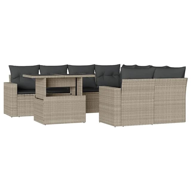 vidaXL 9-Tlg Garten-Sofagarnitur mit Kissen Hellgrau Poly Rattan 3267172