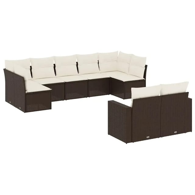 vidaXL 9-Tlg Garten-Sofagarnitur mit Kissen Braun Poly Rattan 3219413