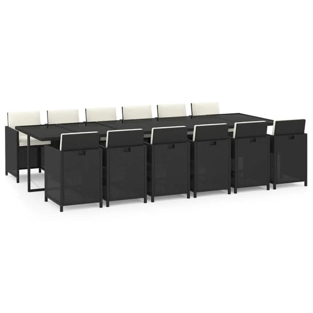 vidaXL 13-Tlg Garten-Essgruppe mit Kissen Poly Rattan Schwarz 3095611