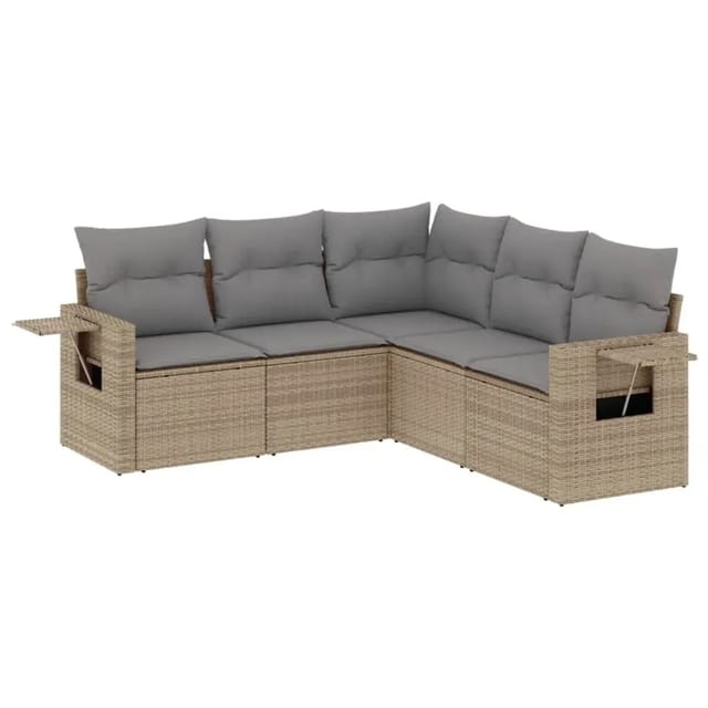 vidaXL 5-Tlg Garten-Sofagarnitur mit Kissen Beige Poly Rattan 3220148