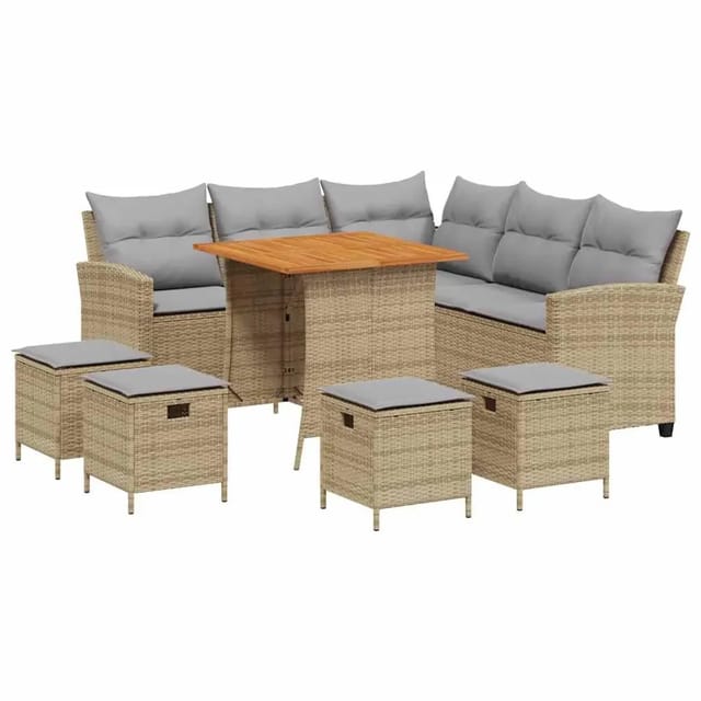 vidaXL 6-Tlg Garten-Sofagarnitur mit Kissen L-Form Beige Poly Rattan 3213543
