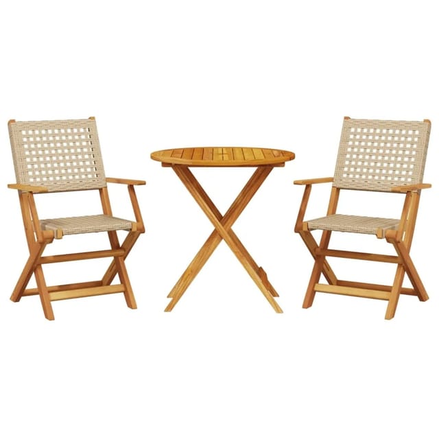 vidaXL 3-Tlg Bistro-Set Beige Poly Rattan und Massivholz 3281852