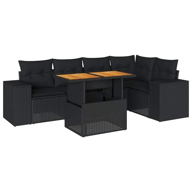 vidaXL 6-Tlg Garten-Sofagarnitur mit Kissen Schwarz Poly Rattan 3327373