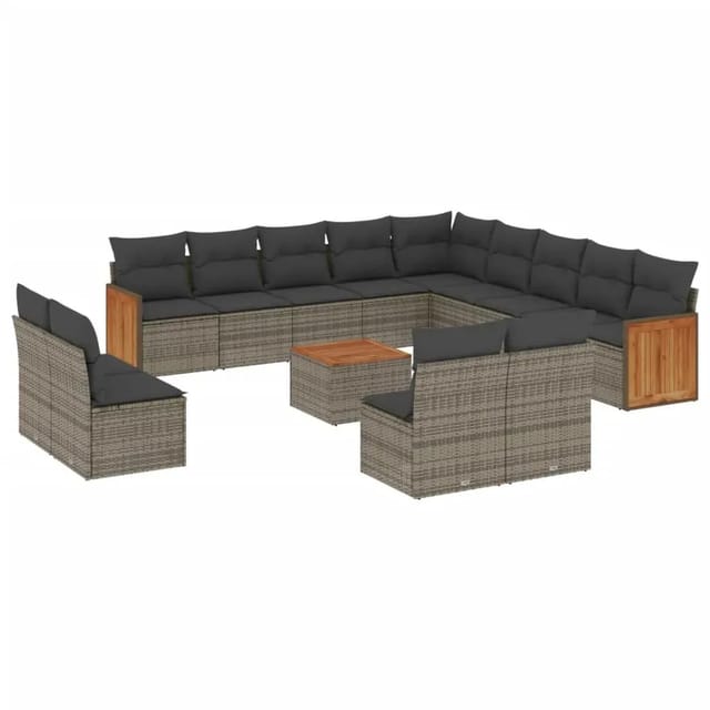 vidaXL 14-Tlg Garten-Sofagarnitur mit Kissen Grau Poly Rattan 3260576