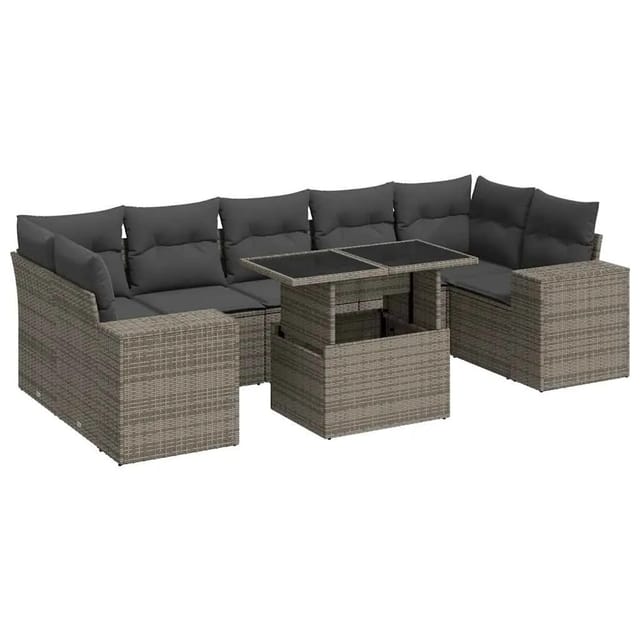 vidaXL 8-Tlg Garten-Sofagarnitur mit Kissen Grau Poly Rattan 3326761