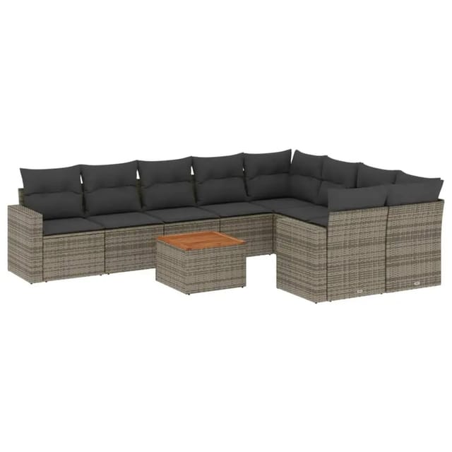 vidaXL 10-Tlg Garten-Sofagarnitur mit Kissen Grau Poly Rattan 3256613