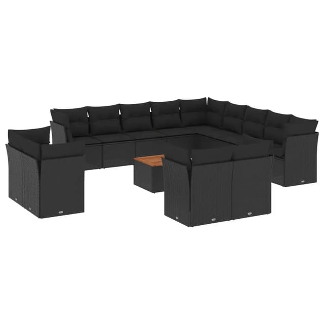 vidaXL 14-Tlg Garten-Sofagarnitur mit Kissen Schwarz Poly Rattan 3256286