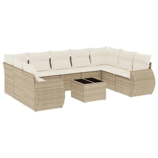 vidaXL 10-Tlg Garten-Sofagarnitur mit Kissen Beige Poly Rattan 3254145