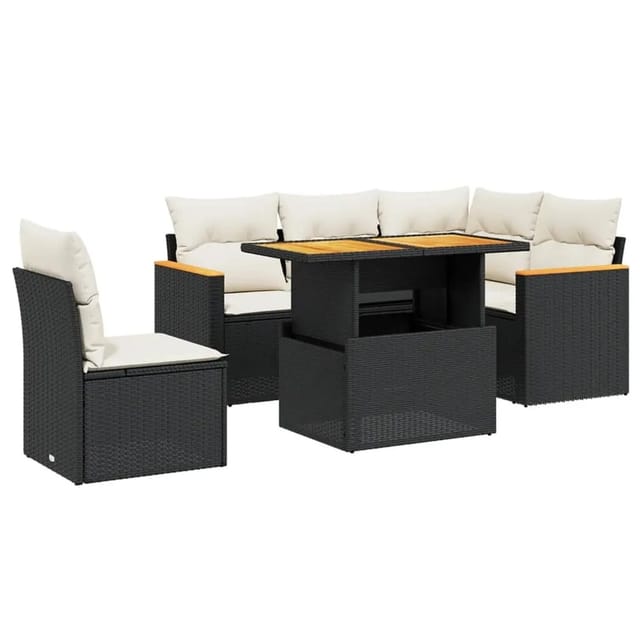 vidaXL 6-Tlg Garten-Sofagarnitur mit Kissen Schwarz Poly Rattan 3273079