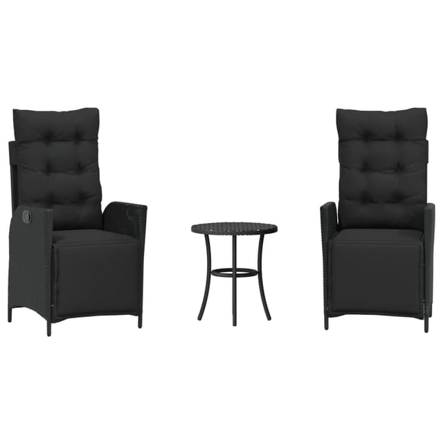 vidaXL 3-Tlg Bistro-Set mit Kissen Schwarz Poly Rattan 365297