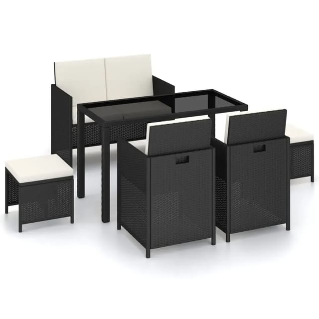vidaXL 6-Tlg Garten-Essgruppe mit Auflagen Poly Rattan Schwarz 43903
