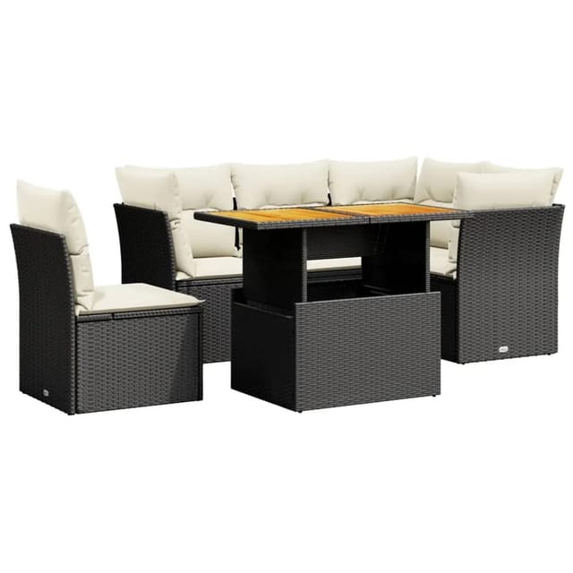 vidaXL 5-Tlg Garten-Sofagarnitur mit Kissen Schwarz Poly Rattan 3270832