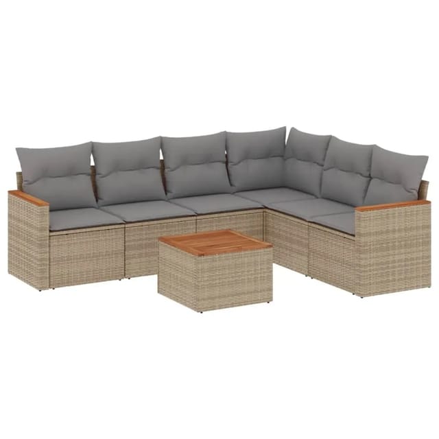 vidaXL 7-Tlg Garten-Sofagarnitur mit Kissen Beige Poly Rattan 3226010