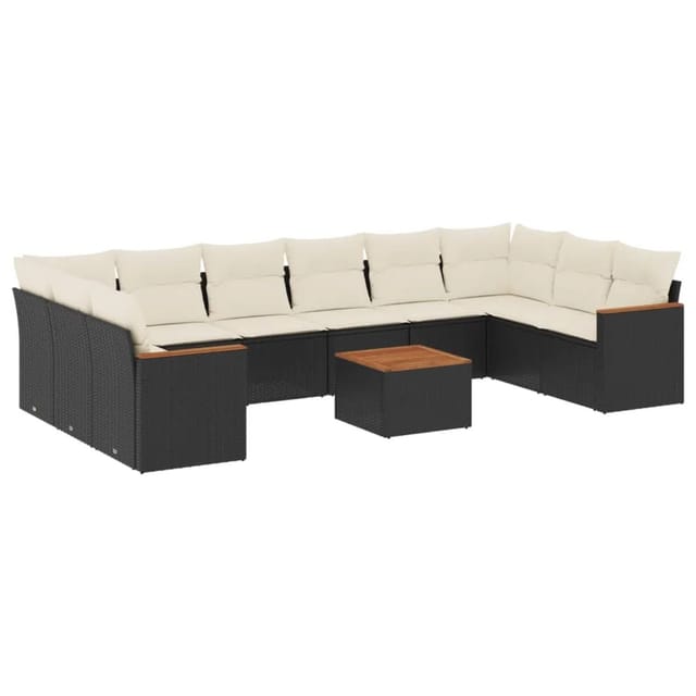 vidaXL 11-Tlg Garten-Sofagarnitur mit Kissen Schwarz Poly Rattan 3258731