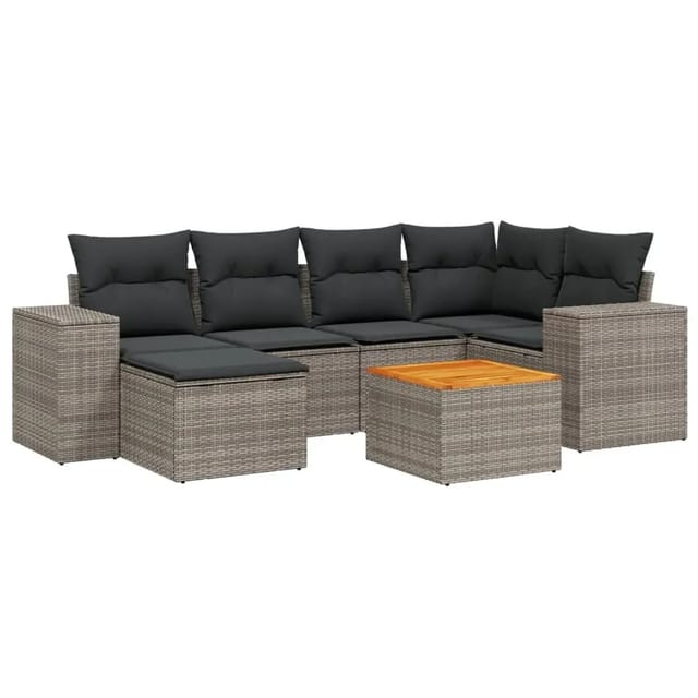 vidaXL 7-Tlg Garten-Sofagarnitur mit Kissen Grau Poly Rattan 3257880