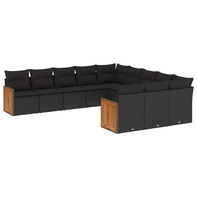 vidaXL 11-Tlg Garten-Sofagarnitur mit Kissen Schwarz Poly Rattan 3228106