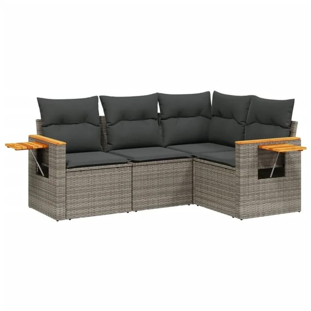 vidaXL 4-Tlg Garten-Sofagarnitur mit Kissen Grau Poly Rattan 3259176