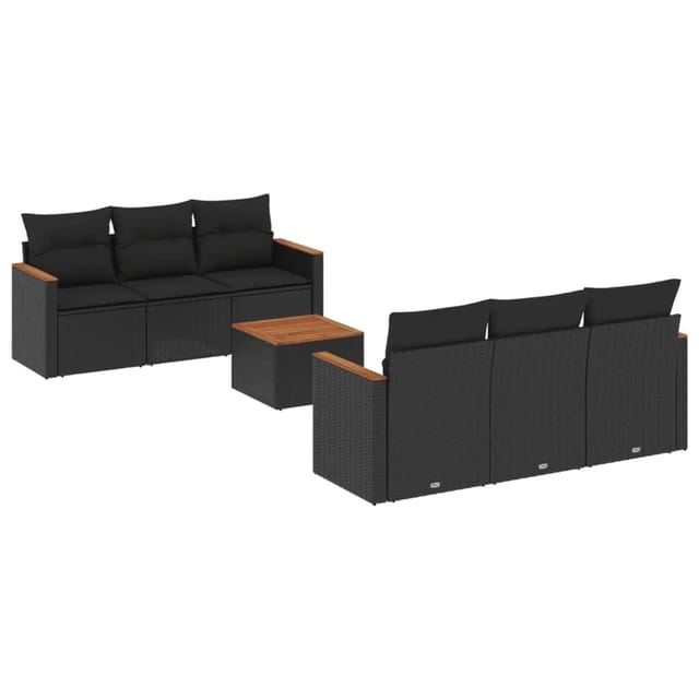 vidaXL 7-Tlg Garten-Sofagarnitur mit Kissen Schwarz Poly Rattan 3225789