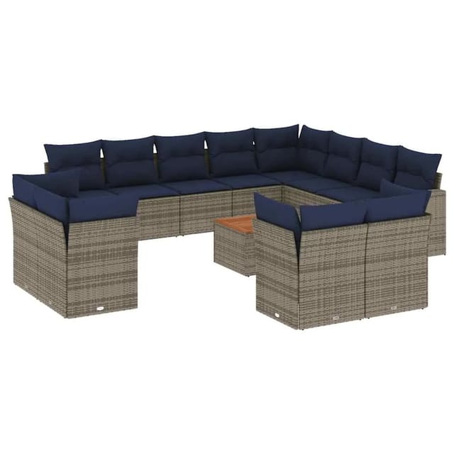 vidaXL 13-Tlg Garten-Sofagarnitur mit Kissen Grau Poly Rattan 3256285