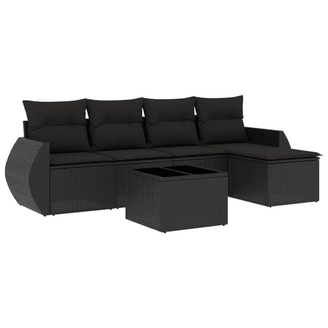 vidaXL 6-Tlg Garten-Sofagarnitur mit Kissen Schwarz Poly Rattan 3221294