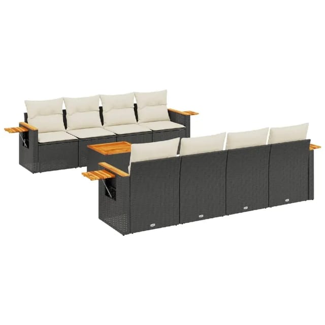 vidaXL 9-Tlg Garten-Sofagarnitur mit Kissen Schwarz Poly Rattan 3226658