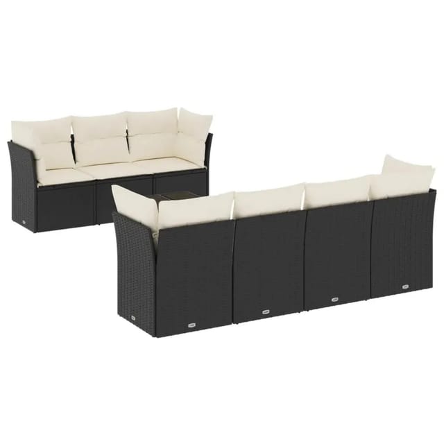 vidaXL 8-Tlg Garten-Sofagarnitur mit Kissen Schwarz Poly Rattan 3249115
