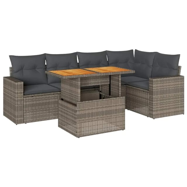 vidaXL 6-Tlg Garten-Sofagarnitur mit Kissen Grau Poly Rattan 3327042